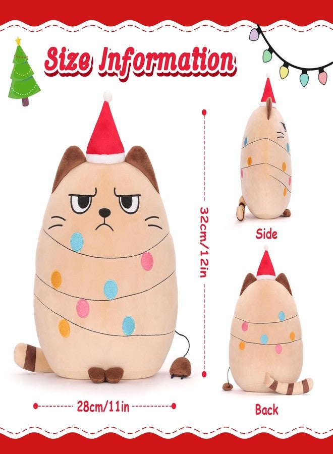 AGIFTMIND 12 inch Christmas Cat Stuffed Animals Funny Xmas Plush Pillow Holiday Decoration Gifts for Cat Mom Lovers (Beige) - Image 2